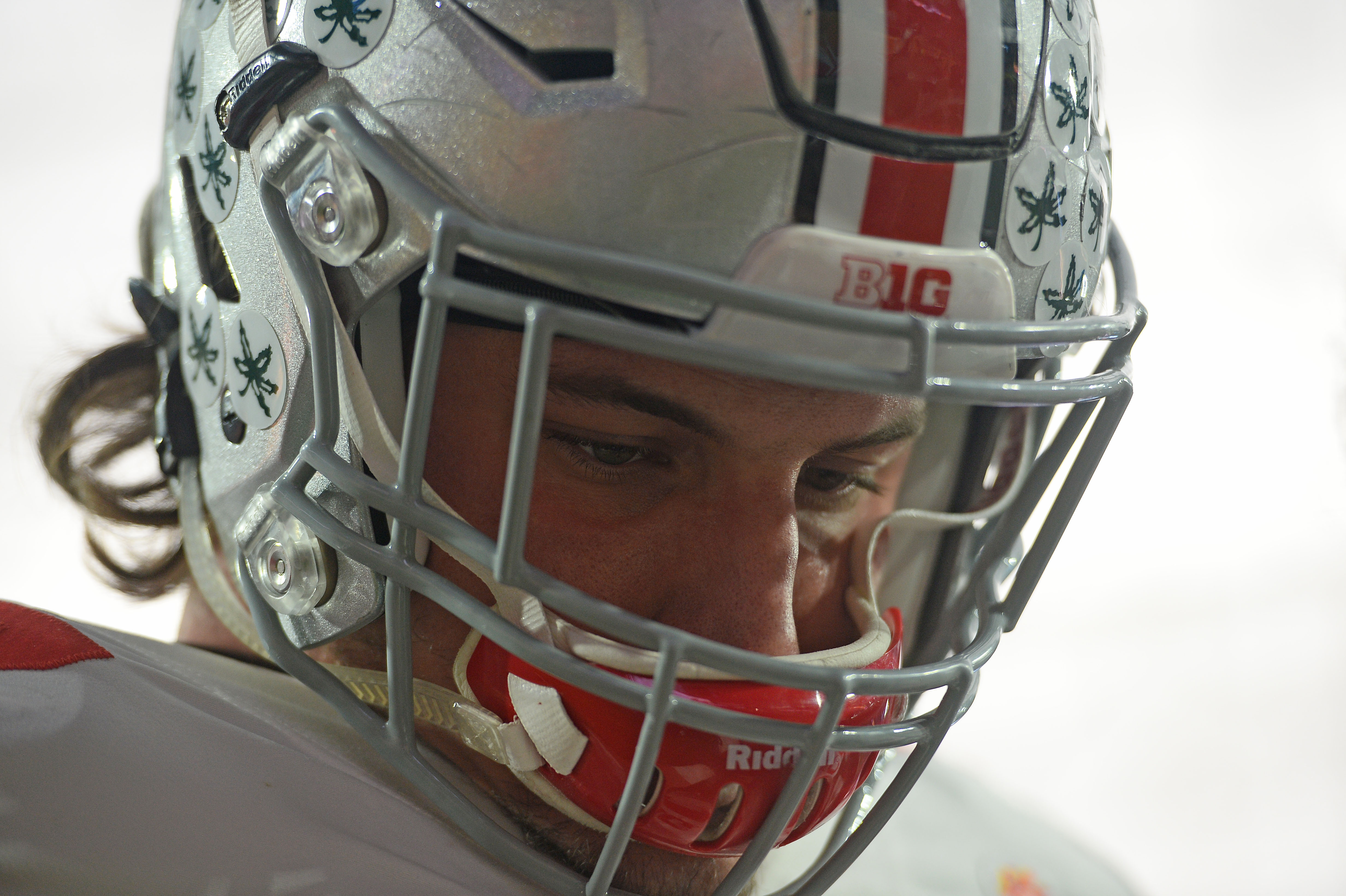 The Ohio State University - Joey Bosa warms up before the game.