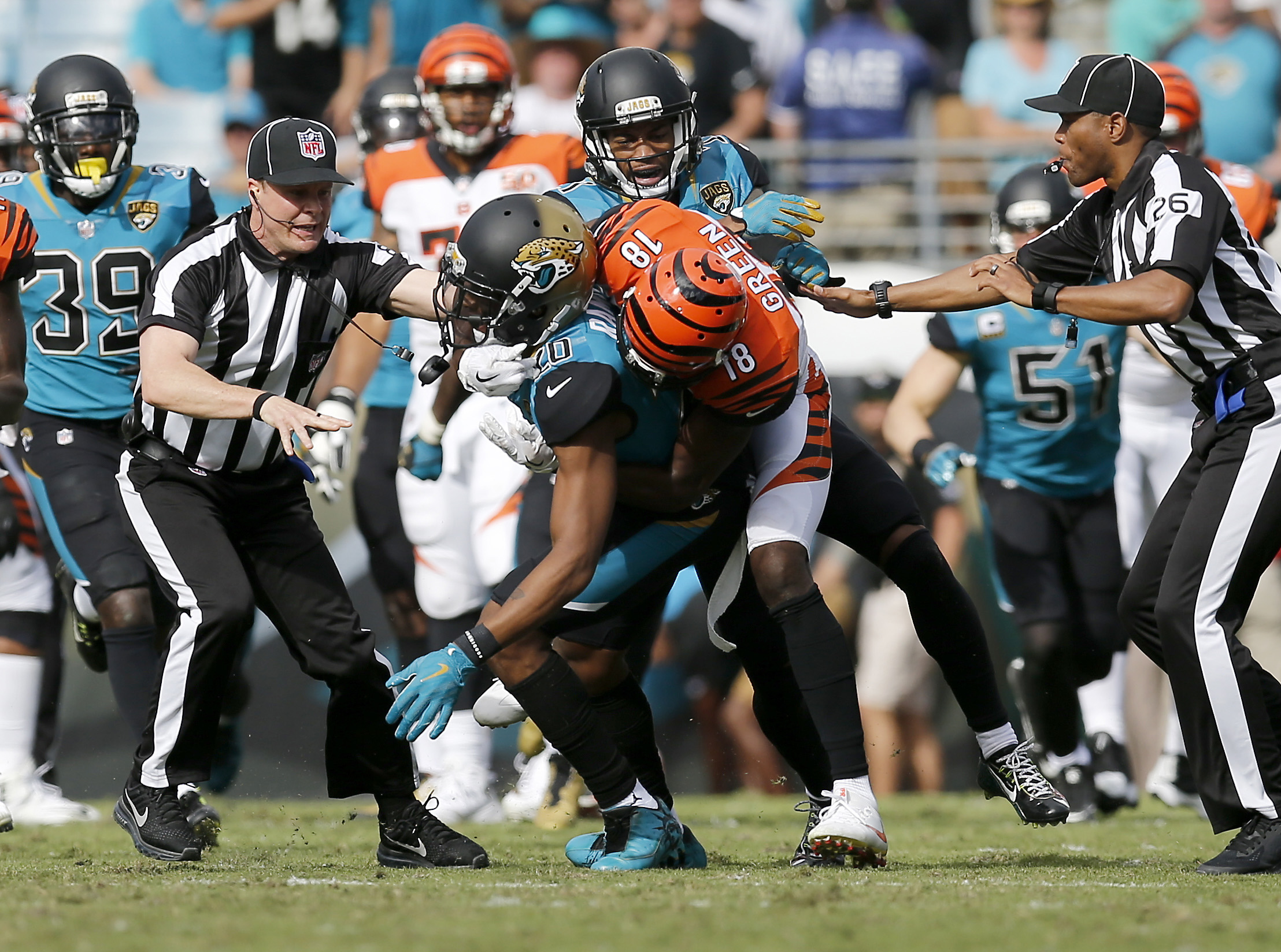 Jalen Ramsey of the Jacksonville Jaguars in action against the Miami